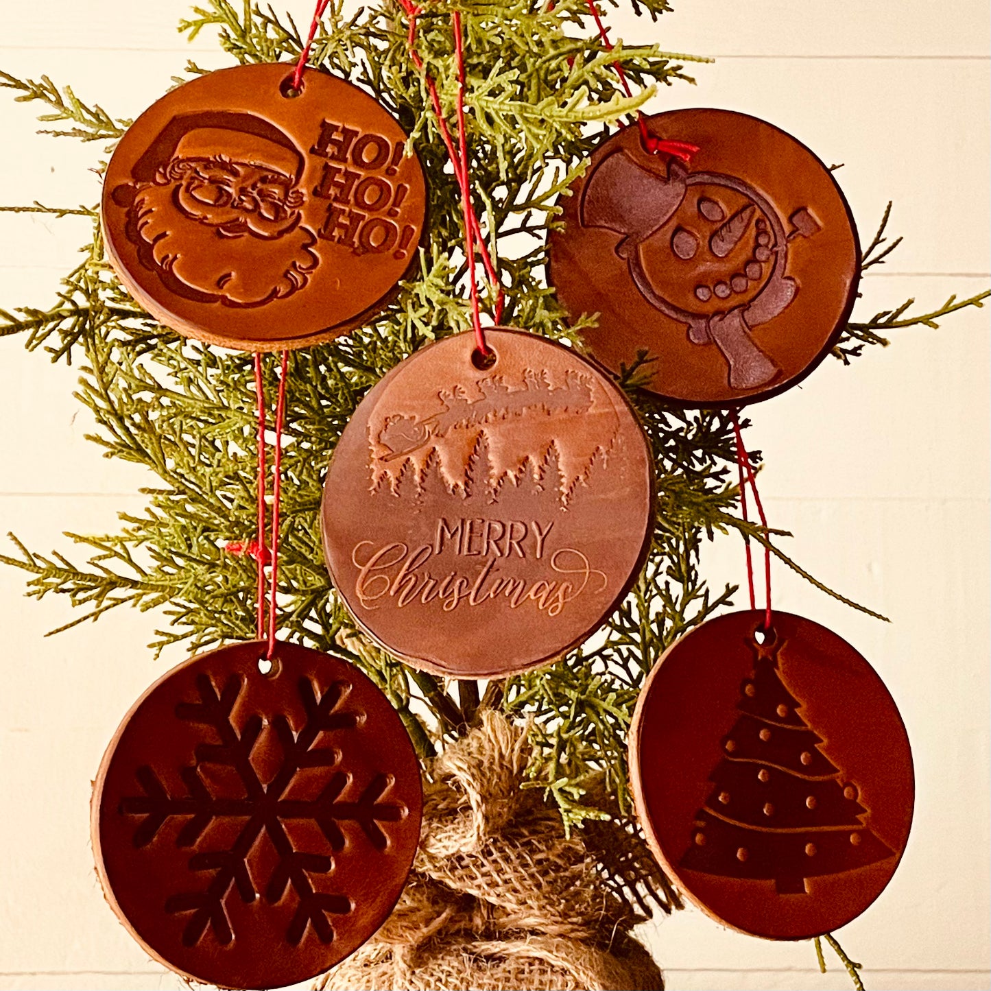 Leather Christmas Ornament Set